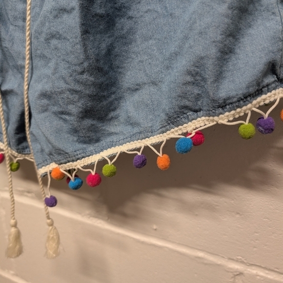 Saks Fifth Avenue (small) Cute Blue Romper with Colorful Pom-Pom Trim - Picture 2 of 8